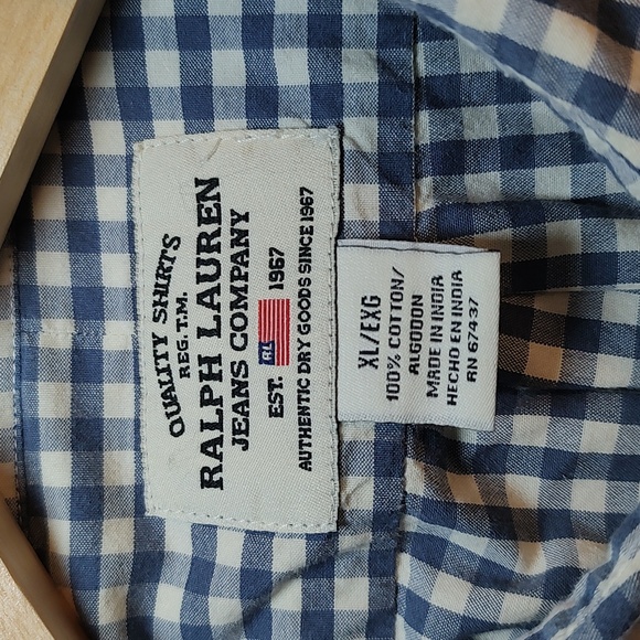Ralph Lauren Jeans Co. Retro Vintage Blue & White Checker Plaid Shirt, Size XL - Picture 6 of 8